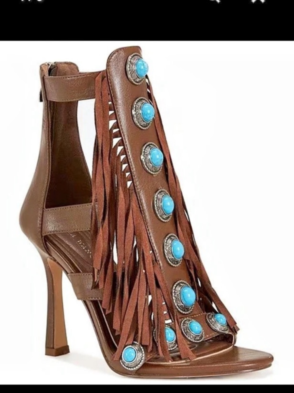 Azalea Wang Sumac Turquoise Ornamented Fringe Dress Sandals Fringe Heels Brown &